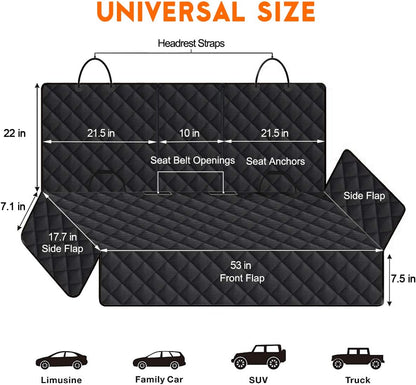 Premium Waterproof Dog Car Seat Cover - Non-Slip Back Seat Protector for Cars, SUVs & Trucks - Fits Middle Armrest - Black