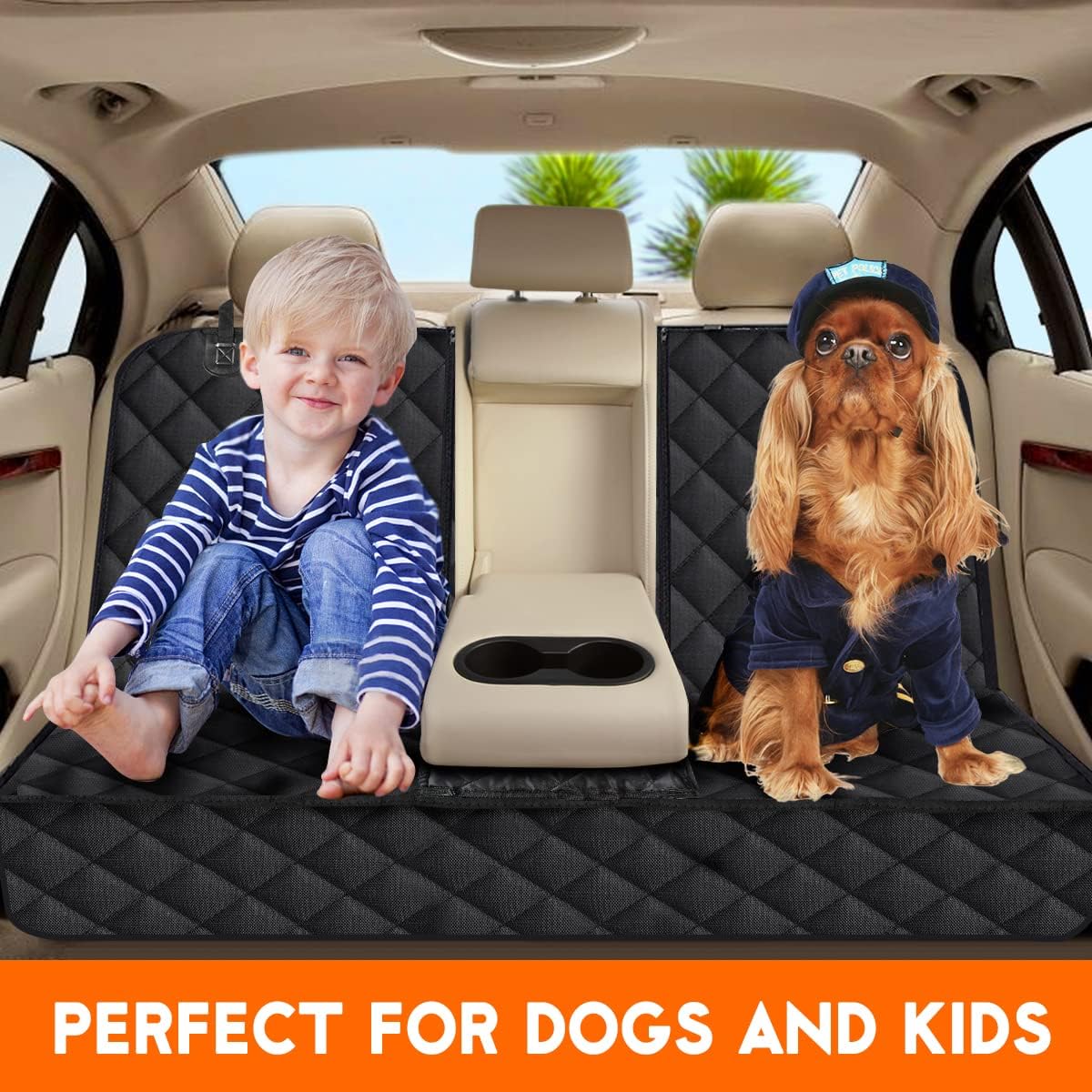 Premium Waterproof Dog Car Seat Cover - Non-Slip Back Seat Protector for Cars, SUVs & Trucks - Fits Middle Armrest - Black