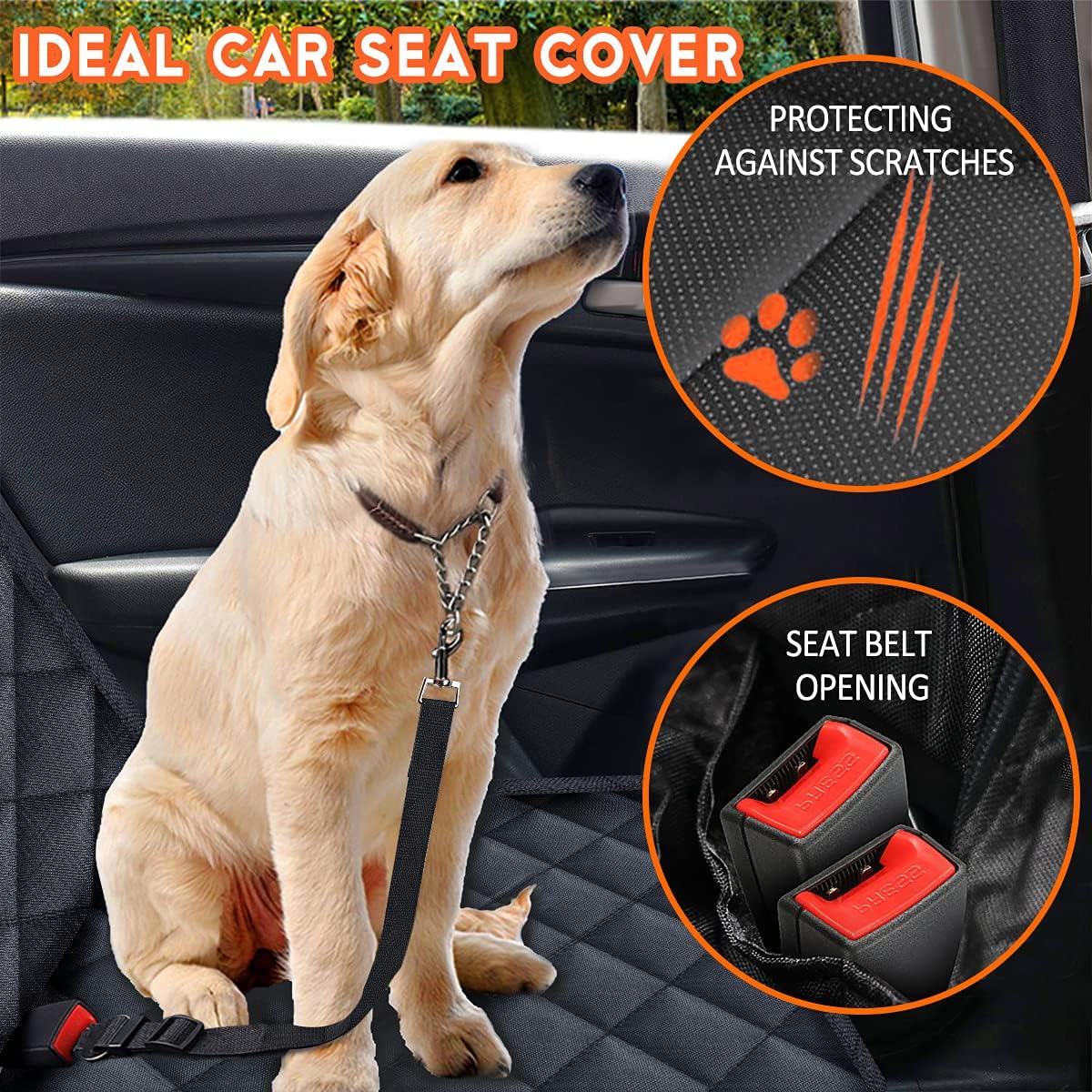 Premium Waterproof Dog Car Seat Cover - Non-Slip Back Seat Protector for Cars, SUVs & Trucks - Fits Middle Armrest - Black