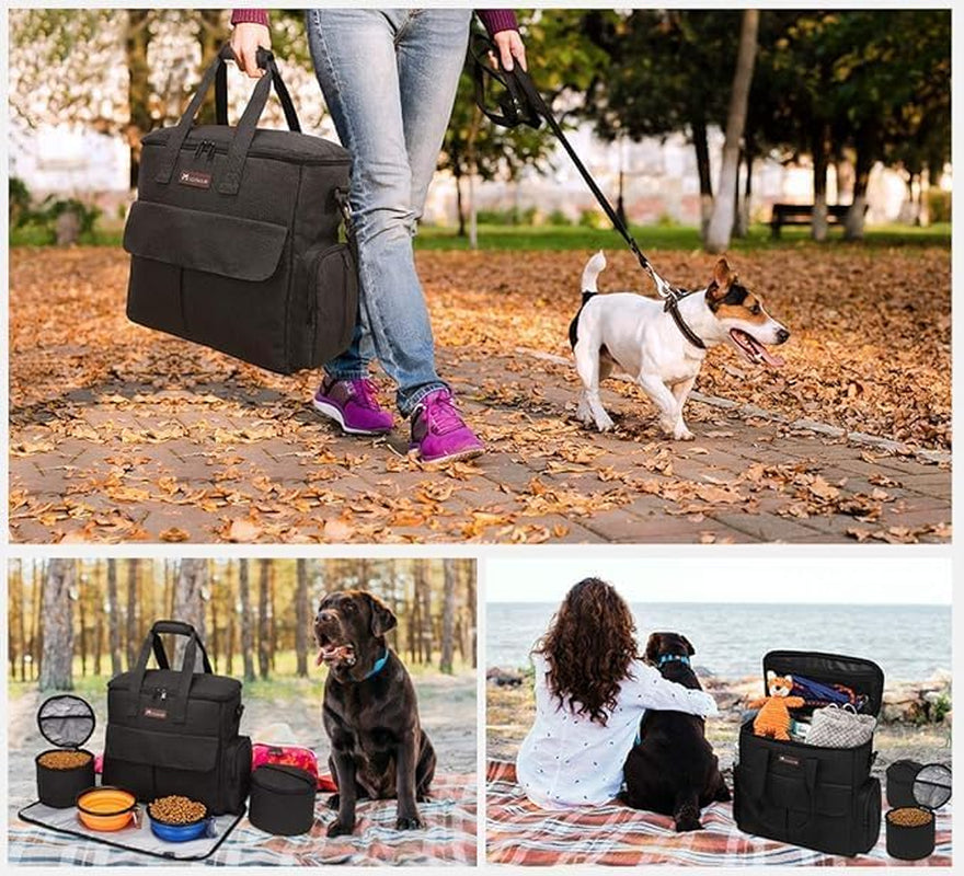 Ultimate Dog Travel Bag - All-in-One Weekend Adventure Kit with Organizer, Collapsible Bowls & Food Containers (Black)