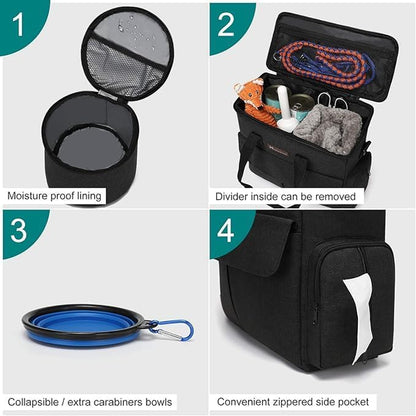 Ultimate Dog Travel Bag - All-in-One Weekend Adventure Kit with Organizer, Collapsible Bowls & Food Containers (Black)