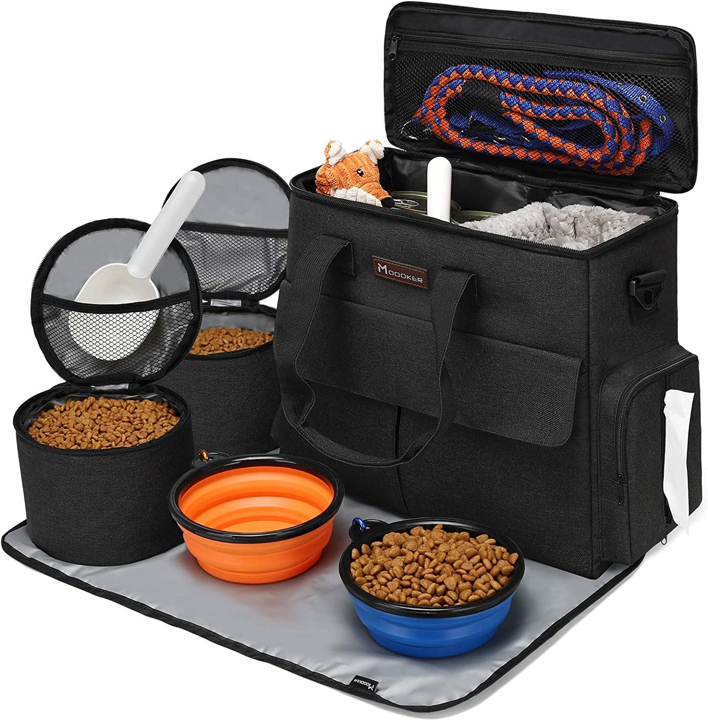 Ultimate Dog Travel Bag - All-in-One Weekend Adventure Kit with Organizer, Collapsible Bowls & Food Containers (Black)