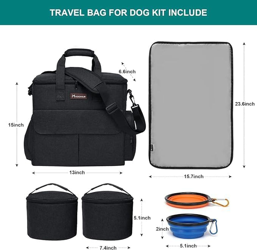Ultimate Dog Travel Bag - All-in-One Weekend Adventure Kit with Organizer, Collapsible Bowls & Food Containers (Black)